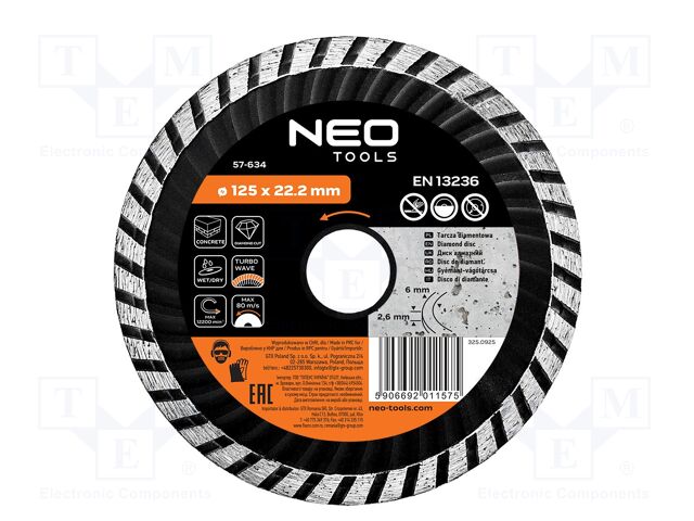 Cutting diamond wheel; Ø: 125mm; turbo; Holder: assembly hole