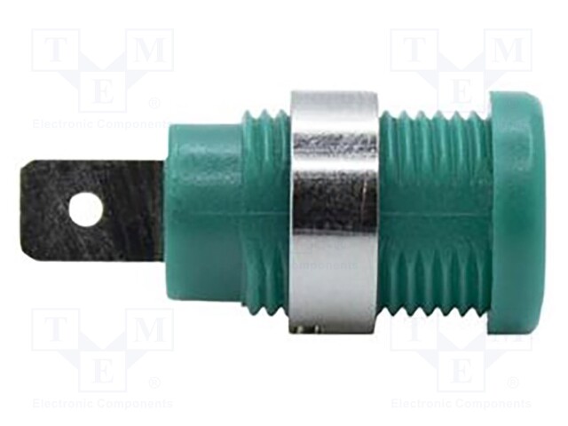 Socket; 4mm banana; 35A; 1kV; green; nickel plated; on panel,screw