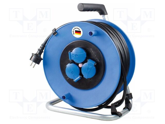 Extension lead; 3G2.5mm2; Sockets: 3; rubber; black; 25m; 16A