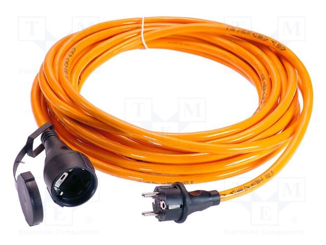 Extension lead; 3G2.5mm2; with flap; Sockets: 1; PUR; orange; 5m