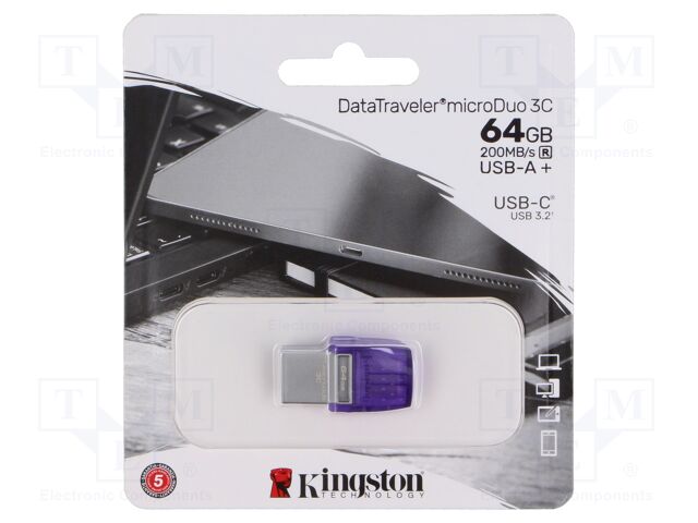 Pendrive; USB 3.2 Gen 1; 64GB; R: 200MB/s; violet; USB A,USB C
