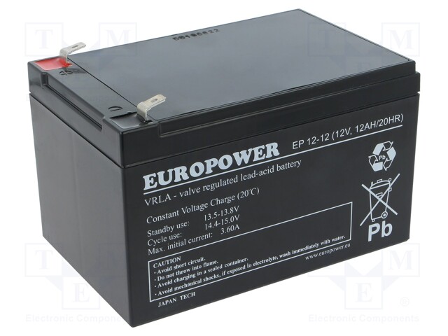 Re-battery: acid-lead; 12V; 12Ah; AGM; maintenance-free