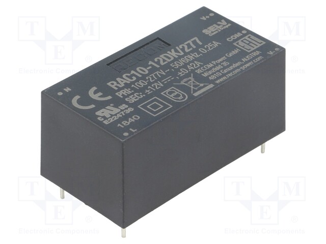 Converter: AC/DC; 10W; Uout: 12VDC; Iout: 420mA; 82%; Mounting: PCB
