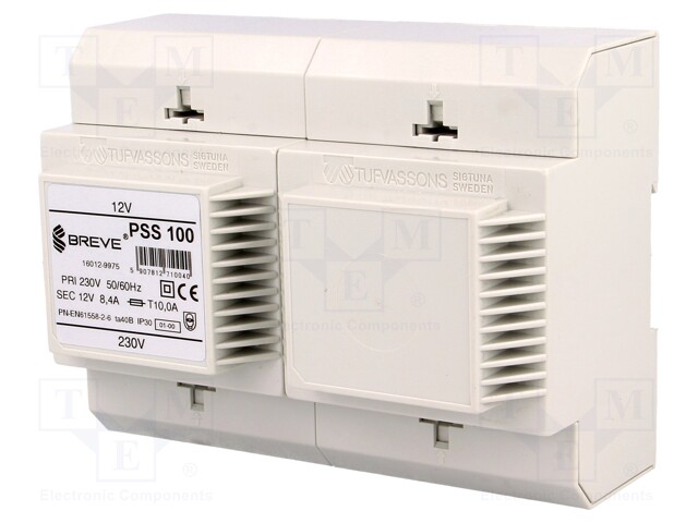 Transformer: safety; 100VA; 230VAC; 12V; IP30; Mounting: DIN; 2.2kg