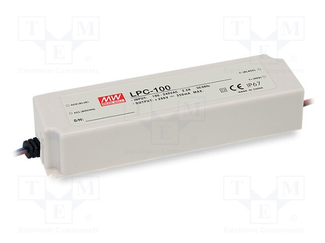 Power supply: switched-mode; LED; 100.1W; 143÷286VDC; 350mA; IP67