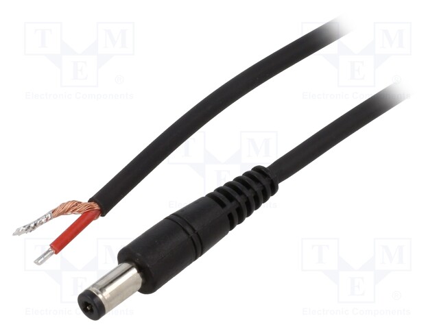 Cable; wires,DC 5,5/2,1 plug; straight; 1mm2; black; 1.5m