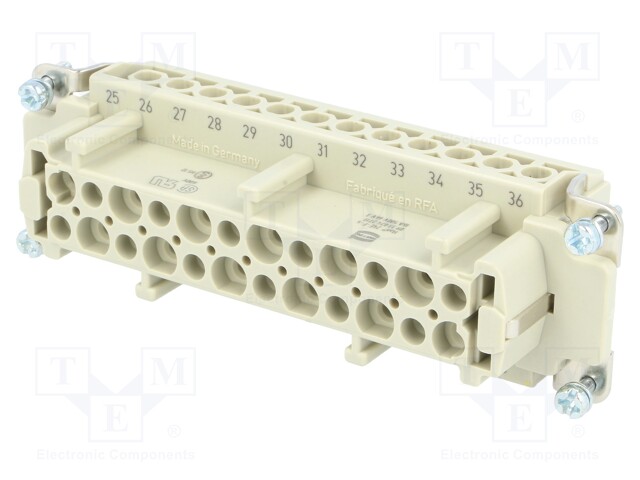 Connector: rectangular; female; Han E; PIN: 24; 24+PE; 16A; 500V