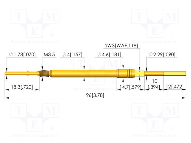 Test needle; Spring compression: 9.5mm; 12mm; 10A; CuBe; Ø: 2.29mm