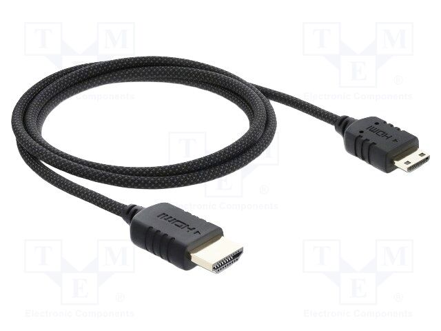 Cable; HDMI plug,both sides; textile; Len: 1m; black; 36AWG; 48Gbps