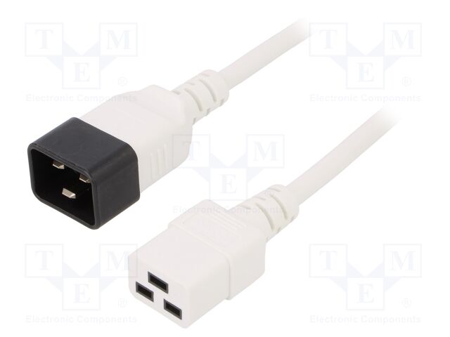 Cable; 3x1.5mm2; IEC C19 female,IEC C20 male; PVC; 1m; white; 16A