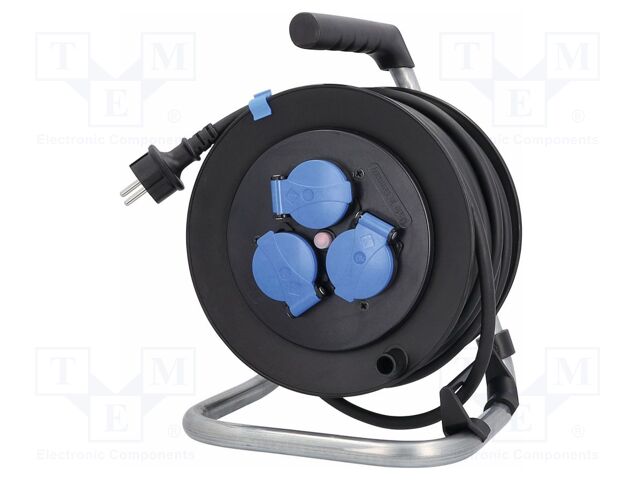 Extension lead; 3G1.5mm2; Sockets: 3; rubber; black; 25m; 16A