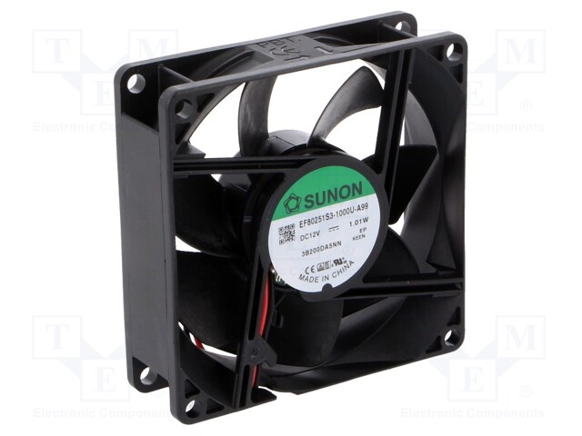 Fan: DC; axial; 12VDC; 80x80x25mm; 56.06m3/h; 28dBA; slide bearing