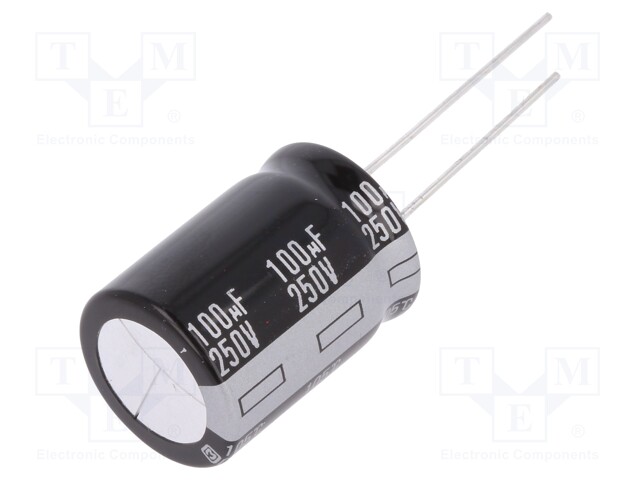 Capacitor: electrolytic; THT; 100uF; 250VDC; Ø18x25mm; Pitch: 7.5mm