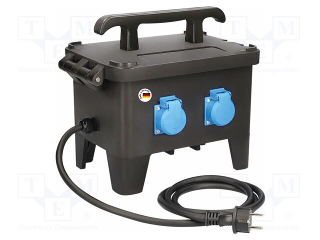 Electric switchboard; 3G2.5mm2; Sockets: 4; rubber; black; 2m; 32A