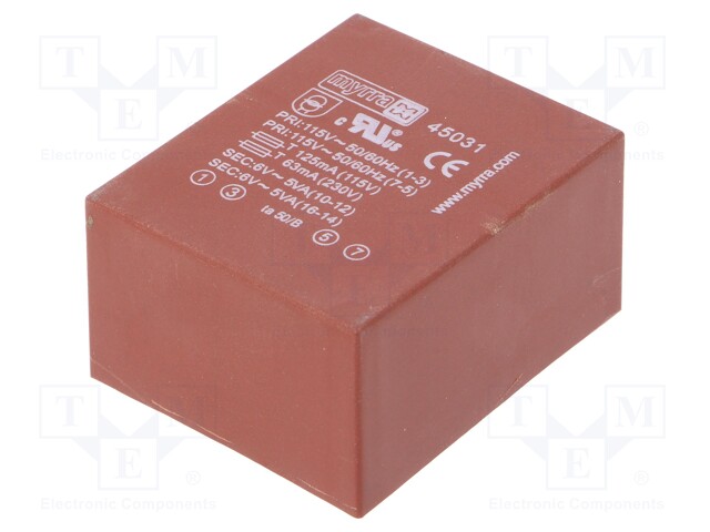 Transformer: encapsulated; 10VA; 115/230VAC; 6V; 6V; 833mA; 833mA