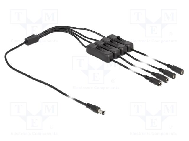 Cable; DC 5,5/2,1 plug,DC 5,5/2,1 socket x4; straight; black; 1m