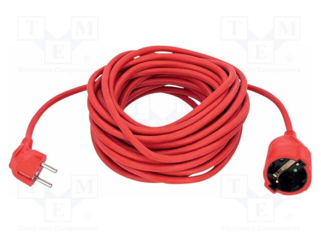 Extension lead; 3G1.5mm2; Sockets: 1; PVC; red; 10m; 16A