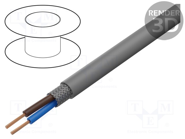 Wire; OZ-520 HMH-C; 2x0,75mm2; tinned copper braid; LSZH; grey
