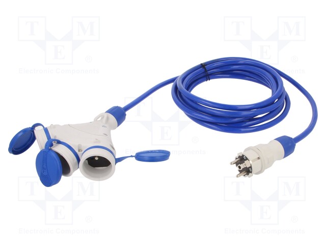 Extension lead; Sockets: 3; PUR; blue; 3x2,5mm2; 5m; 16A