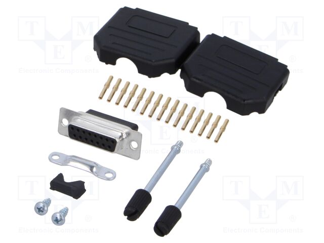 D-Sub; PIN: 15; plug; female; crimped; for cable; black