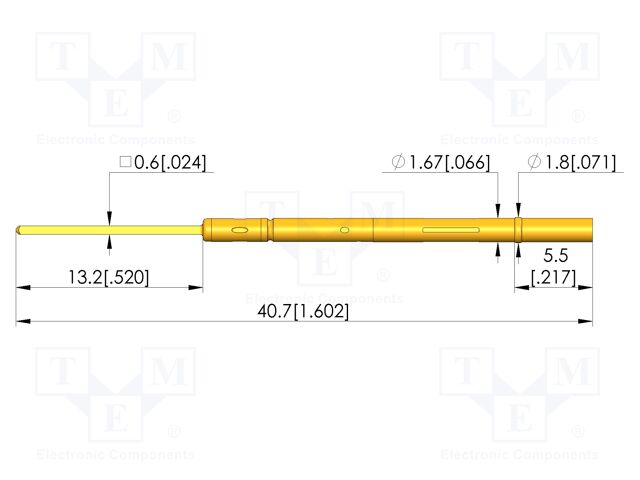 Test probe socket; gold-plated; KS-100; 40.7mm; test needles