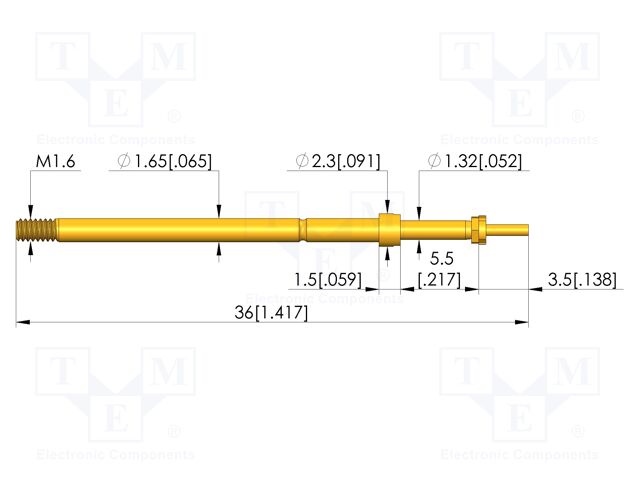 Test needle; Spring compression: 4mm; 5mm; 8A; CuBe; gold-plated