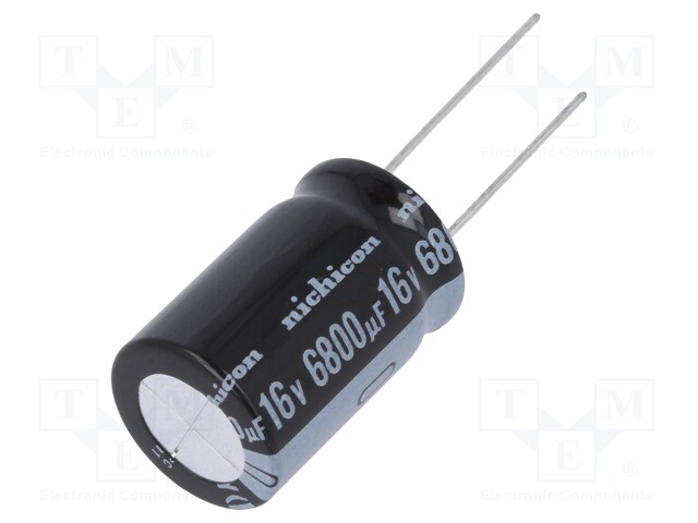 Capacitor: electrolytic; THT; 6800uF; 16VDC; Ø16x25mm; Pitch: 7.5mm
