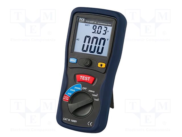 Meter: grounding resistance; LCD; Earthing R range: 20Ω,200Ω,2kΩ