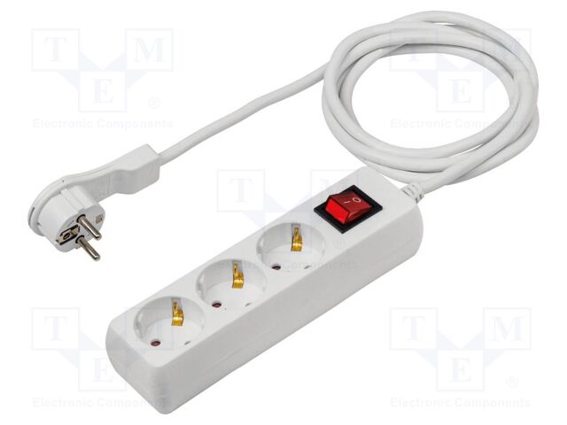 Extension lead; 3G1.5mm2; with protection; Sockets: 3; PVC; white