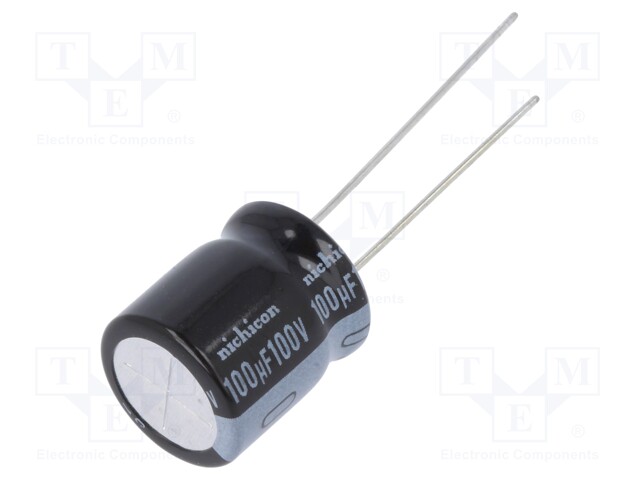 Capacitor: electrolytic; THT; 100uF; 100VDC; Ø12.5x15mm; Pitch: 5mm