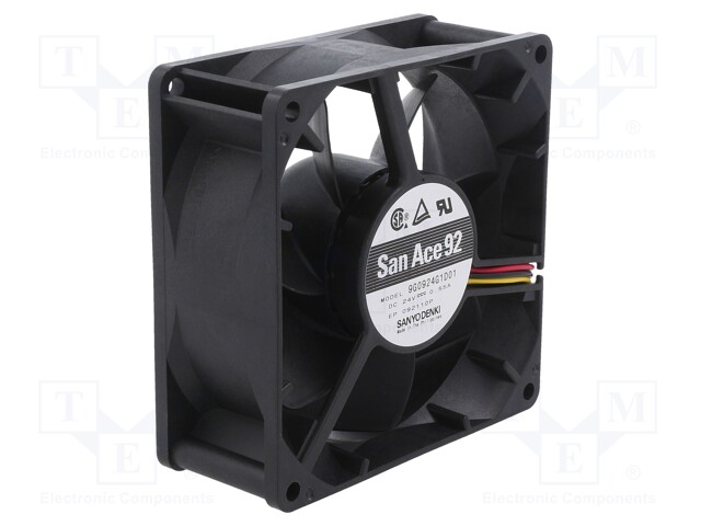 Axial Fan, 24 V, DC, 92 mm, 38 mm, 110 cu.ft/min, 3.1 m³/min
