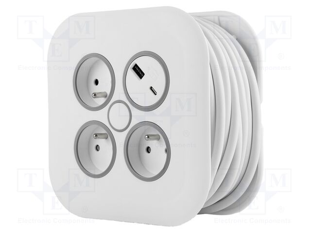 Mains; 3x1mm2; Schuko,with protection; Sockets: 5; PVC; white; 10m