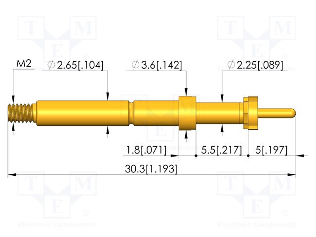 Test needle; Spring compression: 4mm; 5mm; 8A; CuBe; gold-plated