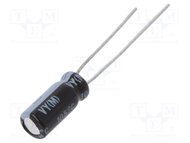 Capacitor: electrolytic; THT; 4.7uF; 100VDC; Ø5x11mm; Pitch: 2mm