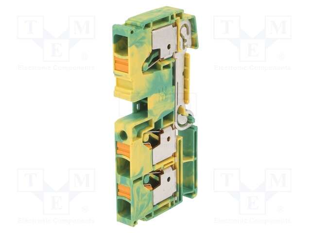 Splice terminal: rail; 10mm2; ways: 1; terminals: 3; yellow-green