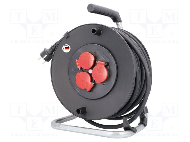 Extension lead; 3G2.5mm2; Sockets: 3; rubber; black; 25m; 16A