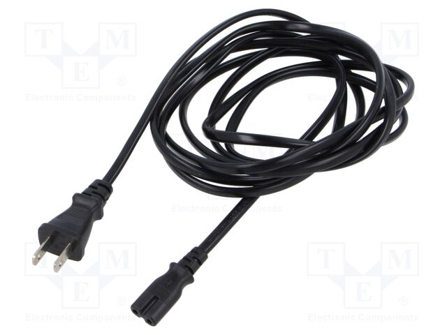 Cable; 2x0.75mm2; IEC C7 female,JIS 8303 plug; PVC; 3m; black; 7A