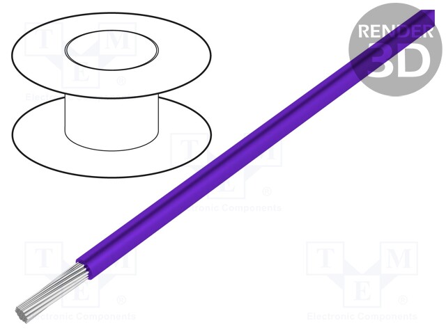Wire; stranded; OFC; 0.35mm2; violet; PVC; 49V; 200m