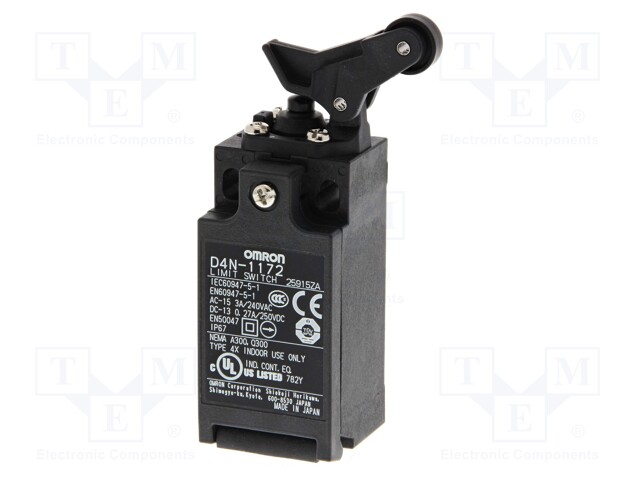 Limit switch; lever R 19mm, plastic roller Ø12mm; NO + NC; 10A