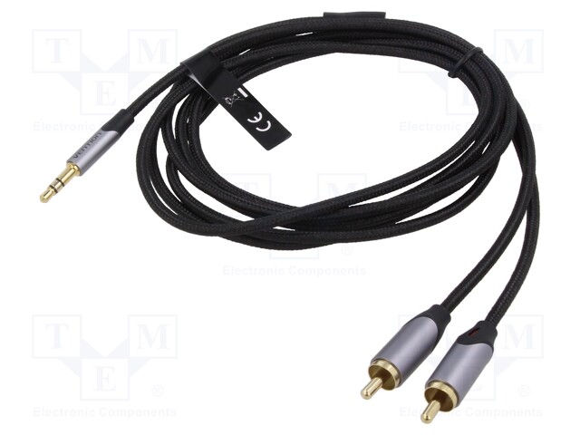 Cable; Jack 3.5mm 3pin plug,RCA plug x2; 8m; black; Øcable: 3.5mm
