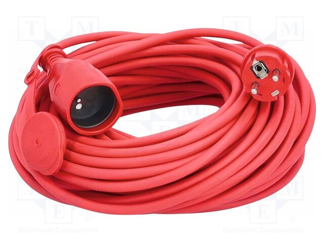 Extension lead; 3G1.5mm2; Sockets: 1; PVC; red; 25m; 16A