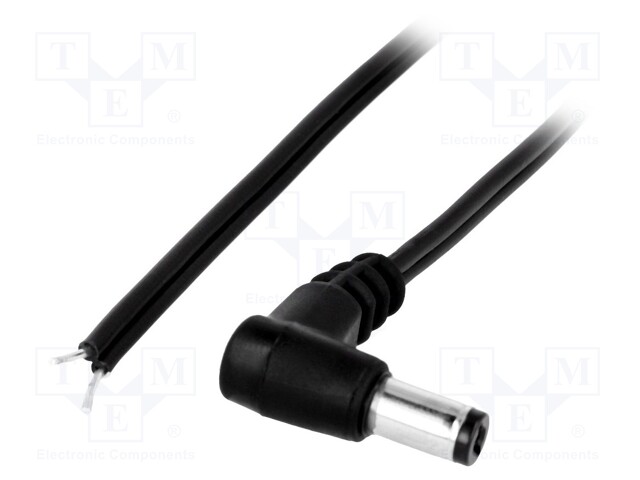 Cable; wires,DC 5,5/2,1 plug; angled; 0.5mm2; black; 1.5m
