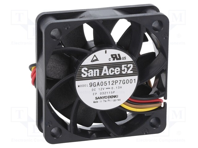 Axial Fan, 12 V, DC, 52 mm, 15 mm, 17.7 cu.ft/min, 0.5 m³/min