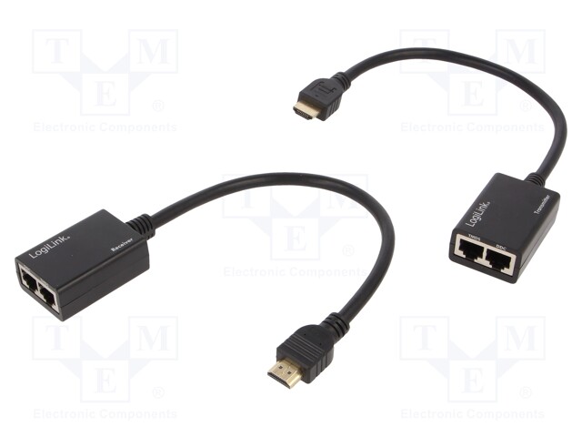 HDMI extender; HDCP; HDMI plug,RJ45 socket x2; Colour: black