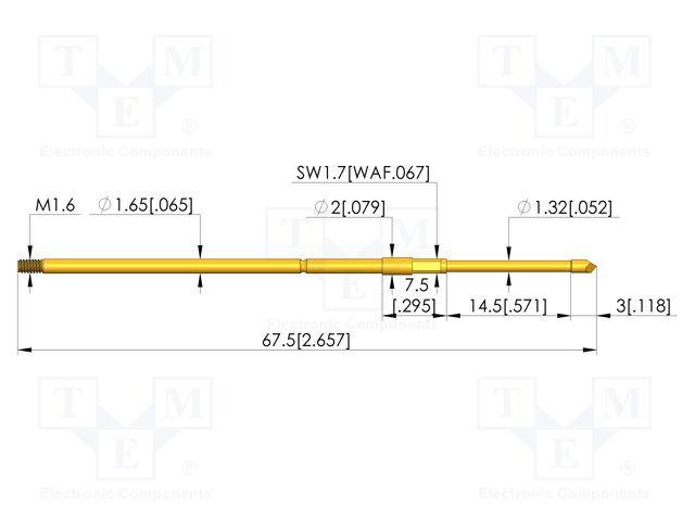 Test needle; Spring compression: 12mm; 14.5mm; 3A; CuBe; Ø: 1.5mm