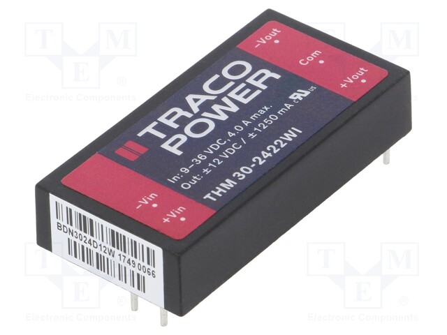 Converter: DC/DC; 30W; Uin: 9÷36V; Uout: 12VDC; Uout2: -12VDC; 2"x1"