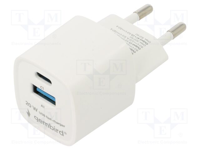 Power supply: switching; mains,plug-in; 5VDC,; 3A; 20W; white