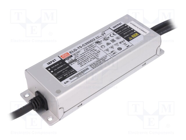 Power supply: switched-mode; LED; 74.9W; 107÷214VDC; 350mA; IP67
