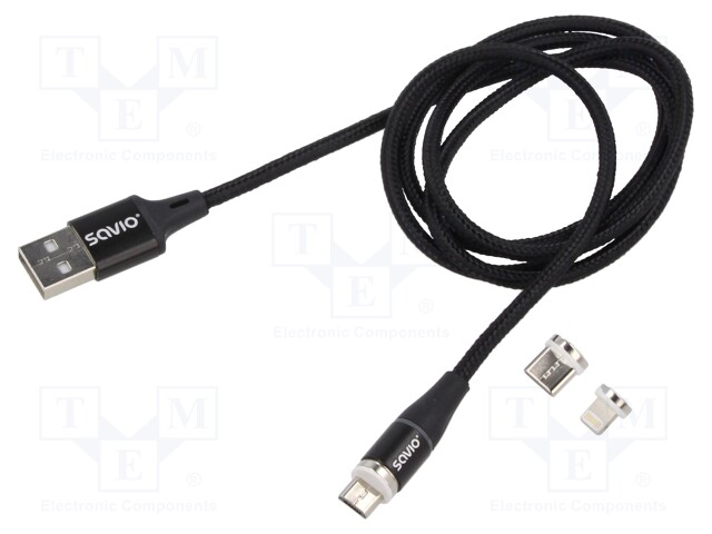 Cable; magnetic,USB 2.0; 1m; black; 480Mbps; textile; 3A