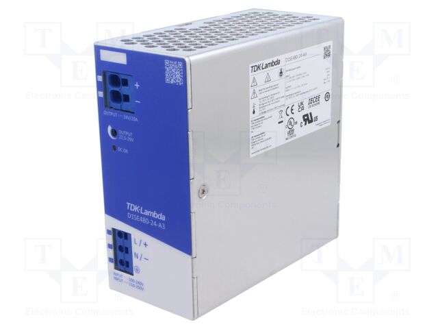 Power supply: switching; for DIN rail; 480W; 24VDC; 0÷20A; OUT: 1